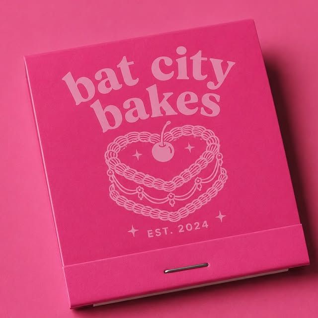 Bat City Bakes matchbook-style brand graphic reading bat city bakes Est. 2024
